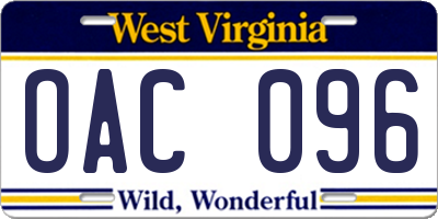WV license plate OAC096