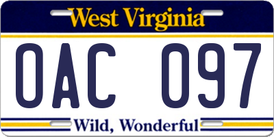 WV license plate OAC097