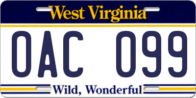 WV license plate OAC099