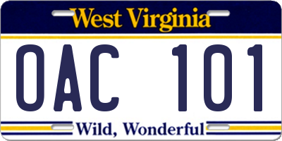 WV license plate OAC101