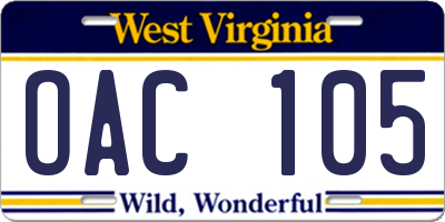 WV license plate OAC105