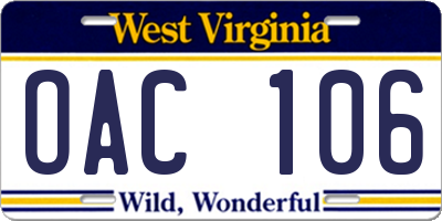 WV license plate OAC106
