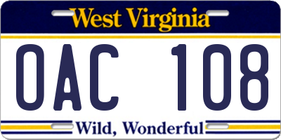WV license plate OAC108