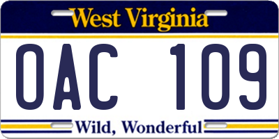 WV license plate OAC109