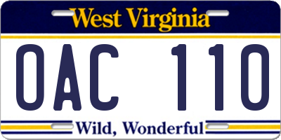 WV license plate OAC110