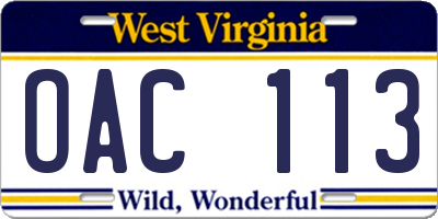 WV license plate OAC113