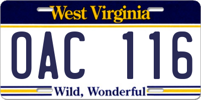 WV license plate OAC116