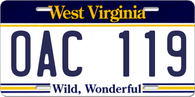 WV license plate OAC119