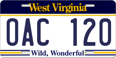 WV license plate OAC120