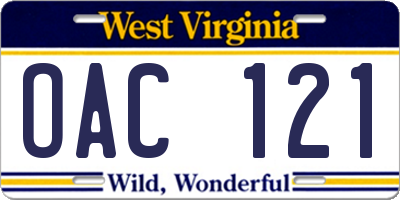 WV license plate OAC121