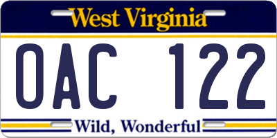 WV license plate OAC122