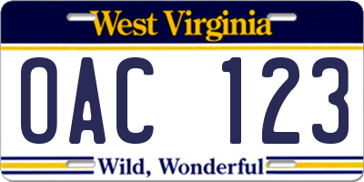 WV license plate OAC123