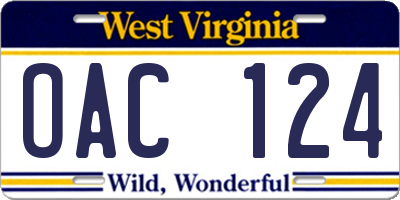 WV license plate OAC124
