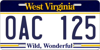 WV license plate OAC125