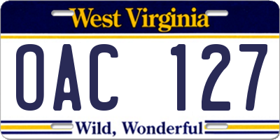 WV license plate OAC127
