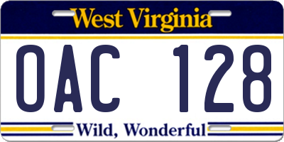 WV license plate OAC128