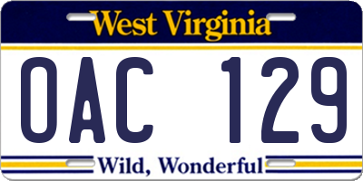 WV license plate OAC129