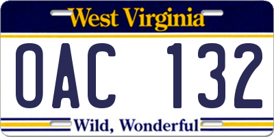 WV license plate OAC132