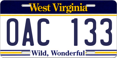 WV license plate OAC133