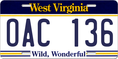 WV license plate OAC136