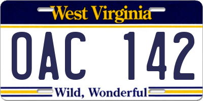 WV license plate OAC142