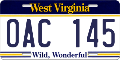 WV license plate OAC145