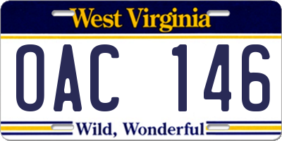 WV license plate OAC146