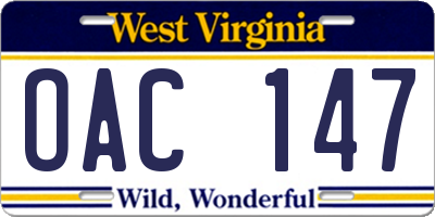 WV license plate OAC147