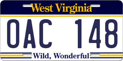 WV license plate OAC148
