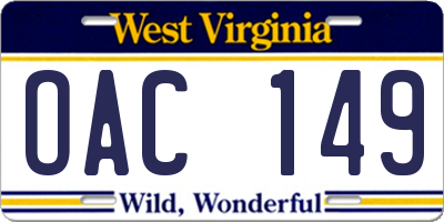 WV license plate OAC149