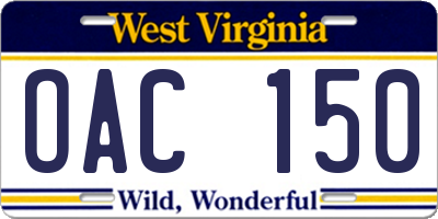WV license plate OAC150