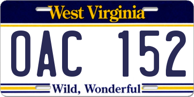 WV license plate OAC152
