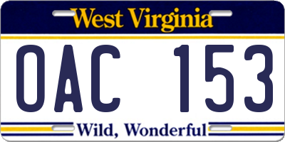 WV license plate OAC153