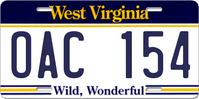 WV license plate OAC154