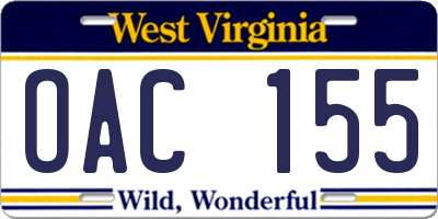 WV license plate OAC155