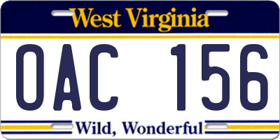 WV license plate OAC156
