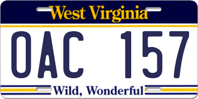 WV license plate OAC157