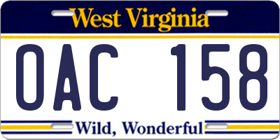 WV license plate OAC158