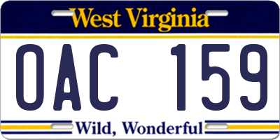 WV license plate OAC159