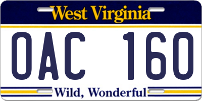 WV license plate OAC160