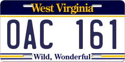 WV license plate OAC161