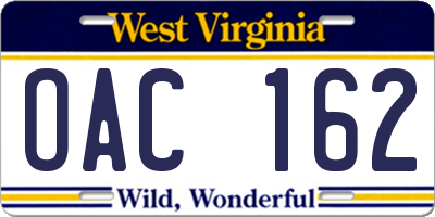 WV license plate OAC162