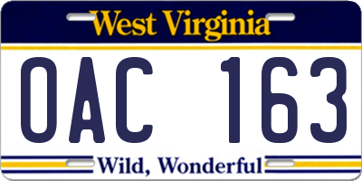 WV license plate OAC163