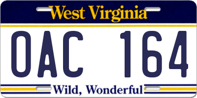 WV license plate OAC164