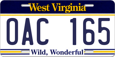 WV license plate OAC165