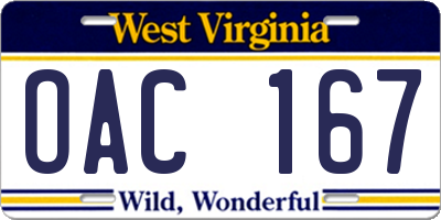 WV license plate OAC167