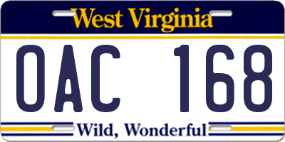 WV license plate OAC168