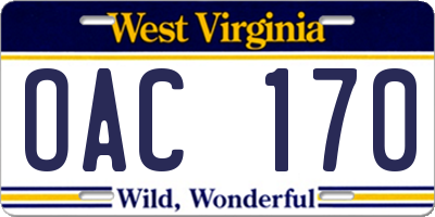 WV license plate OAC170