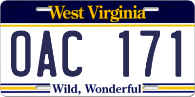 WV license plate OAC171