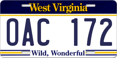WV license plate OAC172